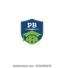 The logo shows a green pickleball ball with a toga, symbolizing education and sports.