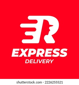 The logo shows a person's face embedded in the letter R. This logo is suitable for a delivery service, transport, courier