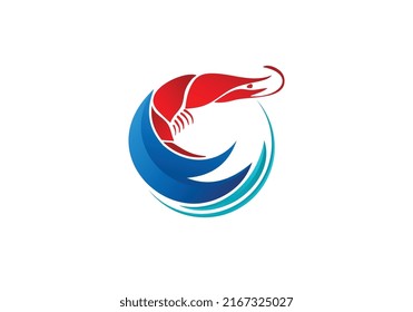 logo Shrimp Seafood with Sea Water