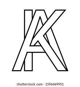 Logo sign ak icon sign two interlaced letters A, K vector logo ak first capital letters pattern alphabet a, k