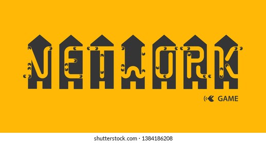 Logo, sign, banner, advertising network games. Flat linear design. Inscription - network game. Vector illustration