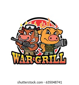 Logo sign design Cow&Pig template Grill shop restaurant menu bbq - Illustration
