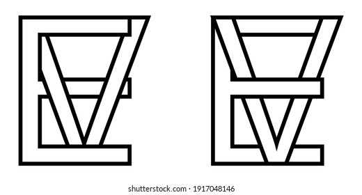 Logo sign ev ve icon sign interlaced letters V, E vector logo ev, ve first capital letters pattern alphabet e, v