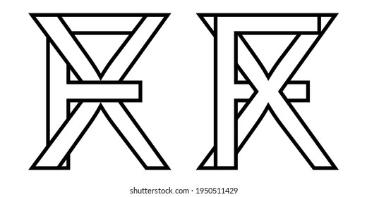 Logo sign fx special effects xf icon sign interlaced letters x, F vector logo xf, fx first capital letters pattern alphabet  x  f