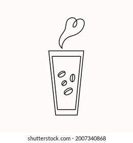 Logo, sign of a glass of coffee. Vector illustration, icon. Hot coffee. Black outline on a white isolated background.