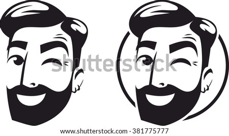 logo sign head of a bearded hipster wink set