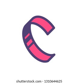 Logo, sign of the letter C. Vector. Linear, outline icon. Isometry, 3D. Colored capital flat letter. Brand company. The symbol is isolated on a white background. Element from the alphabet set.