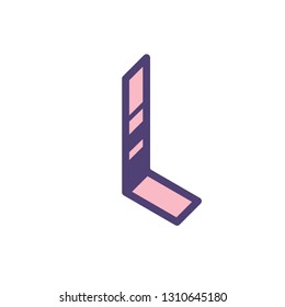 Logo, sign of the letter L. Vector. Linear, outline icon. Isometry, 3D. Colored capital flat letter. Brand company. The symbol is isolated on a white background. Element from the alphabet set.