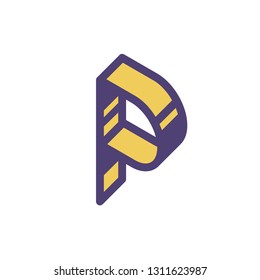 Logo, sign of the letter P. Vector. Linear, outline icon. Isometry, 3D. Colored capital flat letter. Brand company. The symbol is isolated on a white background. Element from the alphabet set.