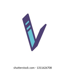 Logo, sign of the letter V. Vector. Linear, outline icon. Isometry, 3D. Colored capital flat letter. Brand company. The symbol is isolated on a white background. Element from the alphabet set.