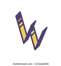 Logo, sign of the letter W. Vector. Linear, outline icon. Isometry, 3D. Colored capital flat letter. Brand company. The symbol is isolated on a white background. Element from the alphabet set.