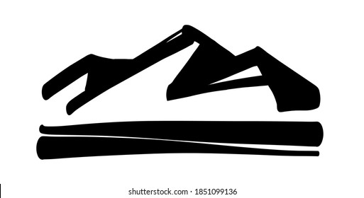El signo del logo. Montañas dibujadas con un marcador. Vector en un fondo aislado.