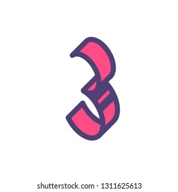 Logo, sign number 3. Vector. Linear, outline icon. Isometry, 3D. Color fashionable figure. Brand company. The symbol is isolated on a white background. Element from the alphabet set.