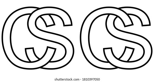 Logo sign sc and cs icon sign two interlaced letters S, C vector logo first capital letters counter pattern alphabet