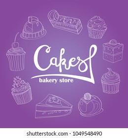 Logo, sign, style for the bakery store. Lettering,
hand inscription, word cakes