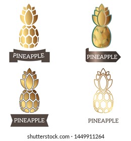 Logo, sign, symbol gold pineapple for beauty salon, spa salon, bar, night club, grocery store, candy shop, unusual, modern flat style