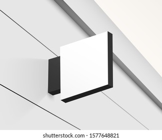 Logo Signage Mock Up. Square Metal Sign Template For Design. Blank Branding Display With Copy Space. Media Facade Store. 3d Vector Illustration.