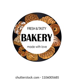 Logo signboard design for a  bakery store with pastries, sweets, bread. Design Element, Baking Shop, Delicious and fresh pastries