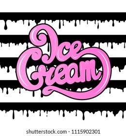 Logo, signboard, name, handwritten ice cream. Lettering, vector