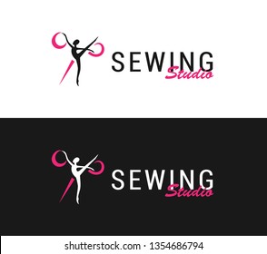 Logo silhouette ballerina and scissors, sewing studio