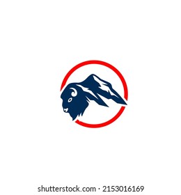 Logo Silhouette Of Bison With Mountains
