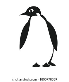 Logo. Silhouette of a black penguin in flat style. Drawing isolated on white background. Stock vector illustration.