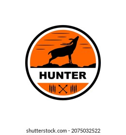 A logo silhouette of a deer and dusk where this logo or badge is very suitable for the nature lover community, deer hunter community and the like.