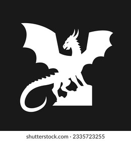 Logo silhouette of a dragon sitting on a stone.