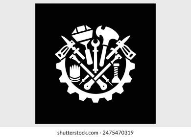 A logo silhouette featuring playing tools typically incorporates simple, monochromatic shapes representing various gaming items. These tools could include elements like dice, cards, chess pieces, or g