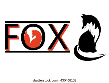 Logo with silhouette of a fox isolated over white background.