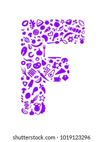 Logo from silhouette icons in the form of letters F. Bioproducts and healthy food. Vector flat icons isolated on white background. Corporate identity, emblem, symbol, sign. Fashionable design.