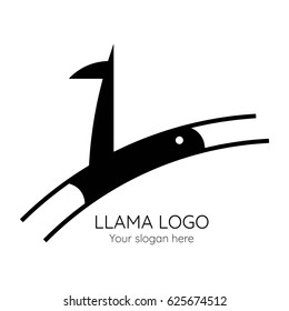 Logo with silhouette jumping llama