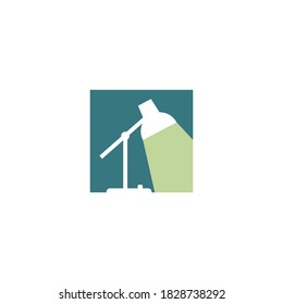 logo silhouette of a lit table lamp, inside a square shape