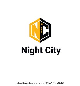 Logo Silhouette Night City Letter Nc Stock Vector (Royalty Free ...