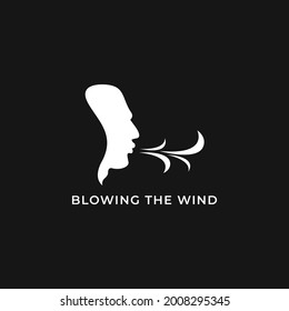 Logo silhouette of a person's face blowing in the wind, isolated on white, vector illustration.