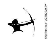 Logo silhouette of woman aiming target with arrow