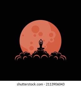 logo silhouette woman meditating on the moon