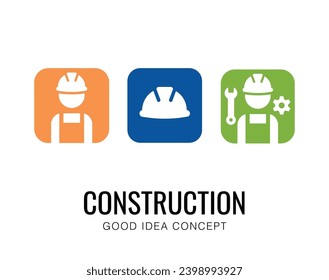 Simge con el logotipo de İnşaat Binası, baret işçi. Traducir: Icono del logotipo de construcción, sombrero duro de trabajo. Vector de diseño