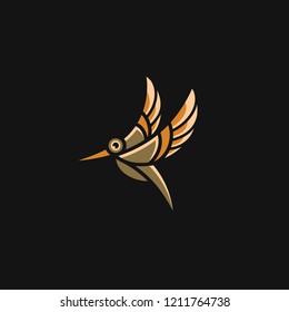 Logo simple, bird icon, hummingbird vector on black background