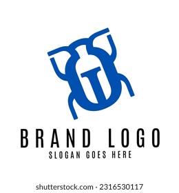The logo of a simple, dark blue insect