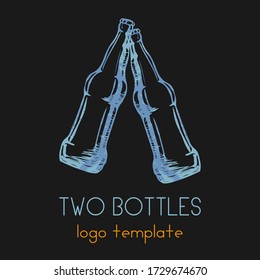A logo with a simple hand-drawn bottle. Can be used in bars and restaurants. The soda drink logo, an invitation to drink. Vector eps illustration.