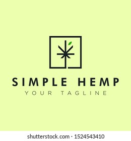 logo simple hemp, with line art square and line cannabis vector