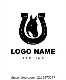 logo simple horse shoe and head hors