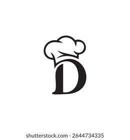 Logo Simple Initial Letter D and Chef Hat Vector on White Background