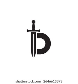 Letra simples inicial D do logotipo e vetor da espada no fundo branco