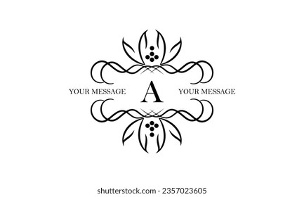 Logo with simple initial letter A isolated on white background and ornament around the letter. There is space for text. Can be used for business and corporate signs, emblems.