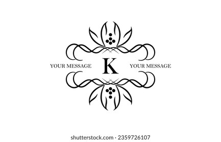 Logo con letra inicial simple K aislado en fondo blanco y adorno alrededor de la letra. Hay espacio para el texto. Se puede usar para señales empresariales y corporativas, emblemas.