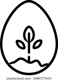 Logo, simple line art of an egg with a sprout inside, white background, minimalistic style