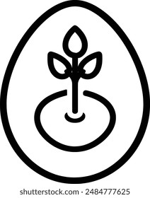 Logo, simple line art of an egg with a sprout inside, white background, minimalistic style