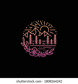 The logo is a simple line art style, featuring a beautiful panorama combined with a vintage design
